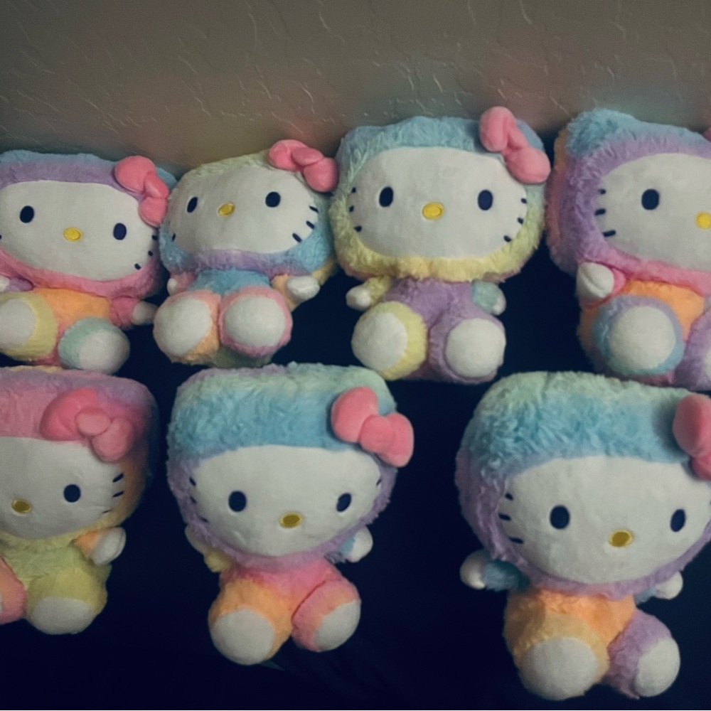 Lot of Seven Colorful Tie Dye Pastel Neon Small Plush Kitty Toy Set